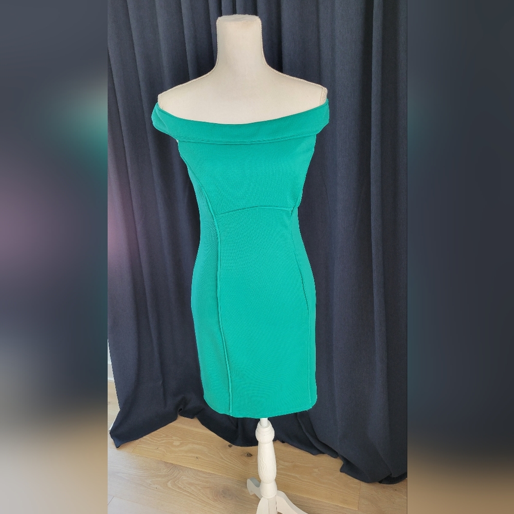 Teal Off The Shoulder Midi